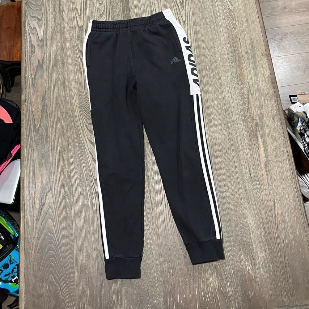 Adidas Post Game 7/8 Jogger Pants Fleece Pocket Graphic Logo Black White Size XL